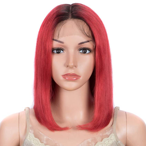 Image of Rebecca Fashion Red Straight Wig 12 Inch Bob Wigs Part Lace Human Hair
