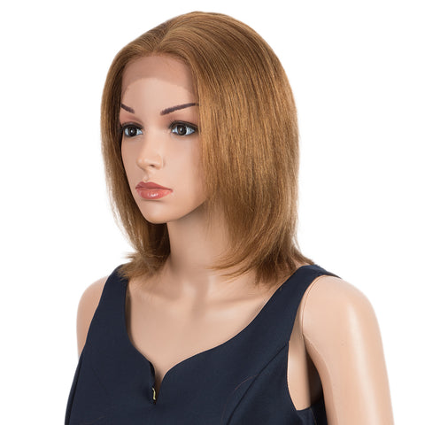 Image of Rebecca Fashion Remy Human Hair Wigs 13x2 Lace Frontal Wigs Straight Hair Bob Wig 150% Density Brown Blonde Color