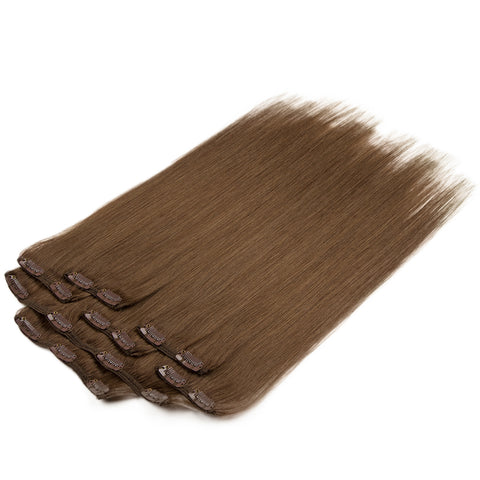Rebecca Fashion Remy Clip In Human Hair Extensions Straight Clip on Human Hair Wood Brown Color 7 Pcs