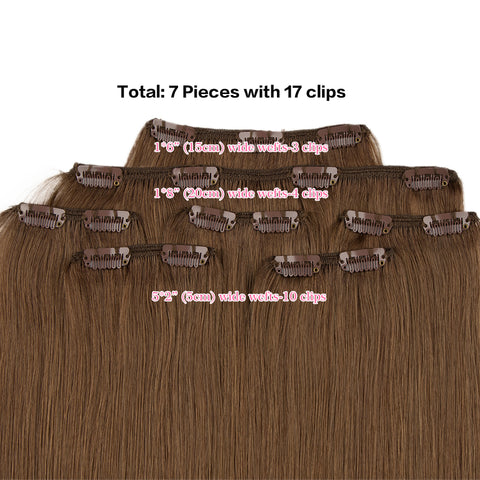 Image of Rebecca Fashion Remy Clip In Human Hair Extensions Straight Clip on Human Hair Wood Brown Color 7 Pcs