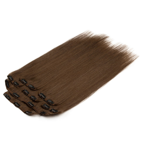 Rebecca Fashion Remy Clip In Human Hair Extensions Straight Clip on Human Hair Brown Color 7 Pcs