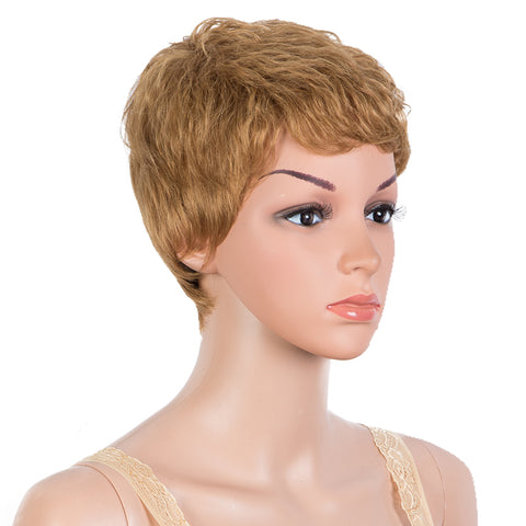Image of Rebecca Fashion Human Hair Wigs Pixie Cut Wigs 9 Inch Short Curly Wig Brown Color