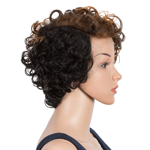 Image of Rebecca Fashion Short Curly Human Hair Wigs 5 inch Side Lace Part Wigs for Black Women Ombre Brown Blonde Color