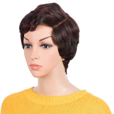 Image of Rebecca Fashion Human Hair Pixie Cut Wigs 6 inch Side Lace Part Wigs Pixie Bob Wig for Black Women Dark Brown Color