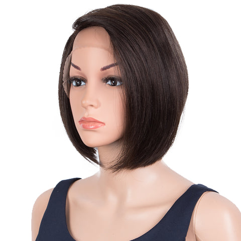 Image of Rebecca Fashion Human Hair Bob Wigs Side Lace Part Straight Bob Wigs for Women Brown Color