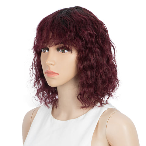 Image of Rebecca Fashion Short Human Hair Bob Wigs with Bangs Curly Wavy Wig for Black Women Ombre Color Wigs with Curly Bangs