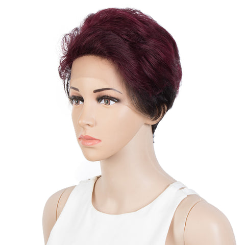 Rebecca Fashion Human Hair Pixie Cut Wigs  Pixie Bob Wig with Hand-tied Hairline Dark Wine Red Color