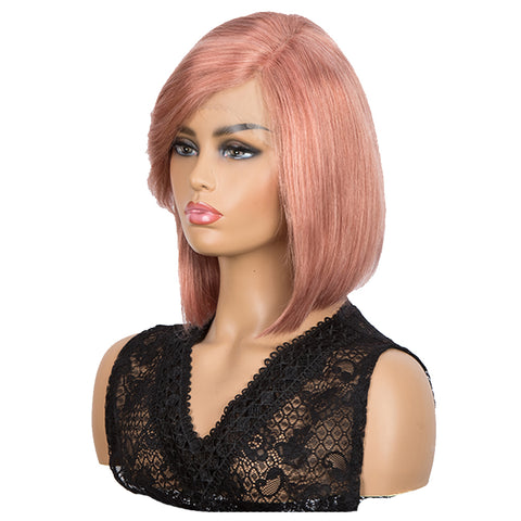 Image of Rebecca Fashion Human Hair Wigs with High Side Bangs 4.5 inch Lace Side Part Wig for Women Pink Wigs