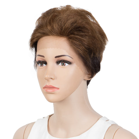 Image of Rebecca Fashion Human Hair Pixie Cut Wigs Pixie Bob Wig with Hand-tied Hairline Ombre Brown Color