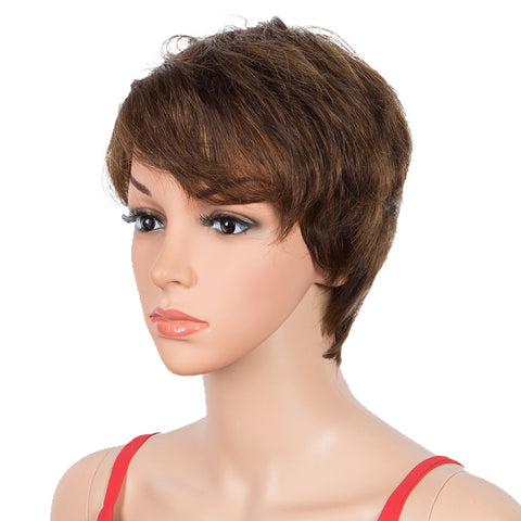 Image of Rebecca Fashion Human Hair Wigs 9 Inch Short Curly Pixie Wigs With Bangs 3 Colors