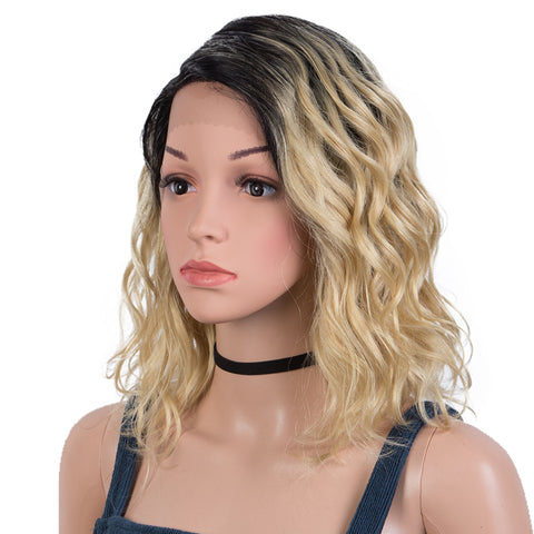 Image of Rebecca Fashion Human Hair Lace Front Wigs 5 inch Side Lace Part Wigs 12 inch Water Wavy Wig Ombre Colors