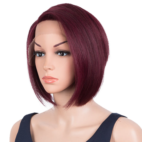 Image of Rebecca Fashion Human Hair Bob Wigs Side Lace Part Straight Bob Wigs for Women Burgundy Red Color