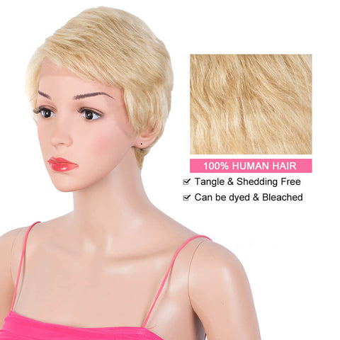 Image of Rebecca Fashion Blonde Pixie Cut Wigs HD Lace Front Wigs Human Hair Short Straight Boy Cut Wigs for Women