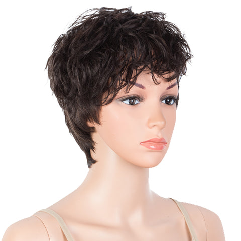 Image of Rebecca Fashion Human Hair Wigs For Women Pixie Cut Wigs 9 Inch Curly Wig Black Color