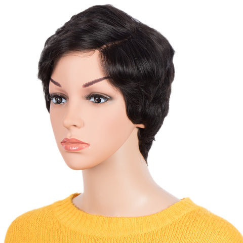 Image of Rebecca Fashion Human Hair Pixie Cut Wigs 6 inch Side Lace Part Wigs Pixie Bob Wig for Black Women Natural Color