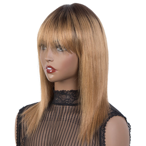 Image of Rebecca Fashion Human Hair Wigs With Bangs For Women Non-lace Wig Ombre Honey Blonde Color