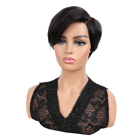 Image of Rebecca Fashion Human Hair Lace Front Wigs 5.5 inch Side LacePart Wigs Pixie Cut Bob Wig for Black Women Natural Color