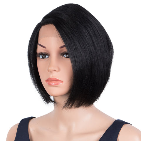 Image of Rebecca Fashion Human Hair Bob Wigs Side Lace Part Straight Bob Wigs for Women Black Color