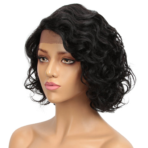 Image of Rebecca Fashion Short Wavy Lace Front Wigs Human Hair Side Lace Part Wavy Bob Wigs for Women Natural Color