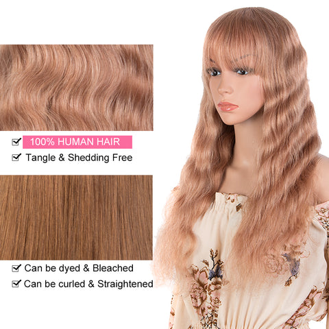 Image of Rebecca Fashion Hightlight Pink Body Wave Human Hair Wigs with Bangs 100% High-quality Human Hair Wig with Bangs for Black Women 130% Density