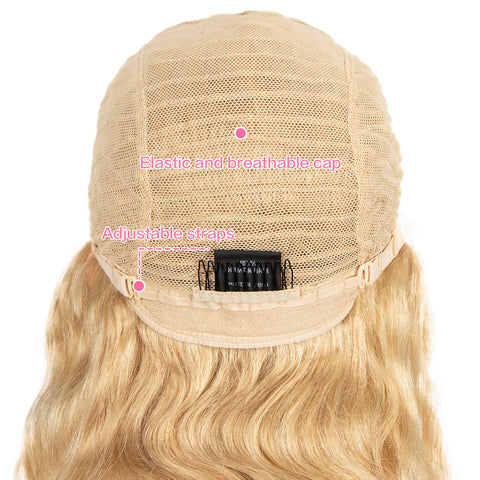Image of Rebecca Fashion Human Hair Lace Calp Wigs Side Lace Part Wigs with Natural Lace Hairline Blonde Body Wig for Women