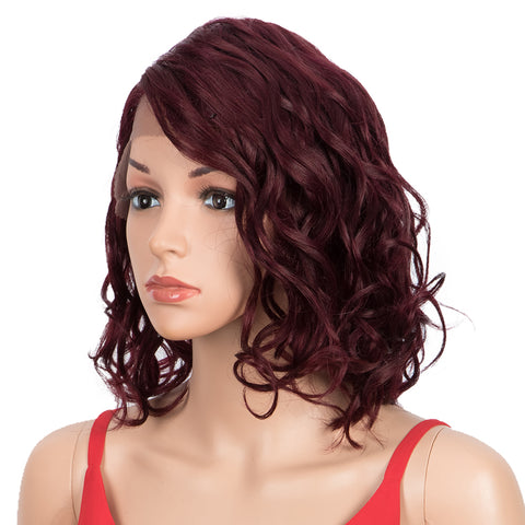 Image of Rebecca Fashion Human Hair Lace Front Wigs 5 inch Side Lace Part Wigs 12 inch Water Wavy Wig  Red Color