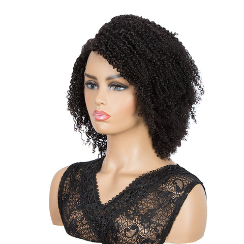 Image of Rebecca Fashion Short Kinky Curly Lace Front Wigs Human Hair Side Part 100% Human Hair Lace Front Wigs with Baby Hair for Black Women Natural Black Color