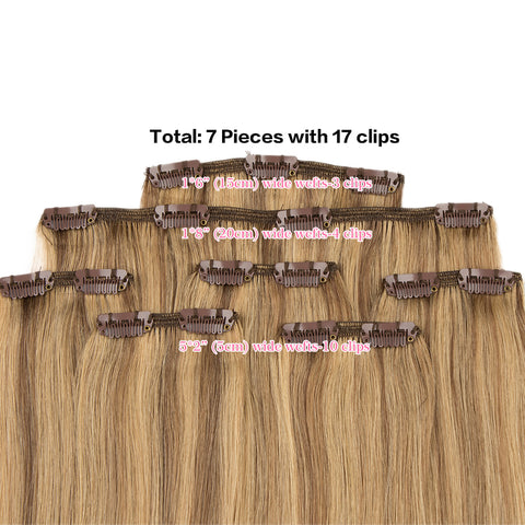 Rebecca Fashion Remy Clip In Human Hair Extensions Straight Clip on Human Hair Piano Brown Blonde Color 7 Pcs