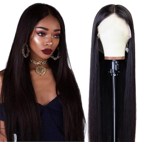 Rebecca Fashion 360 Lace Frontal Wigs 100% Straight Human Hair Wigs For Black Women 130% Density Natural Black Color