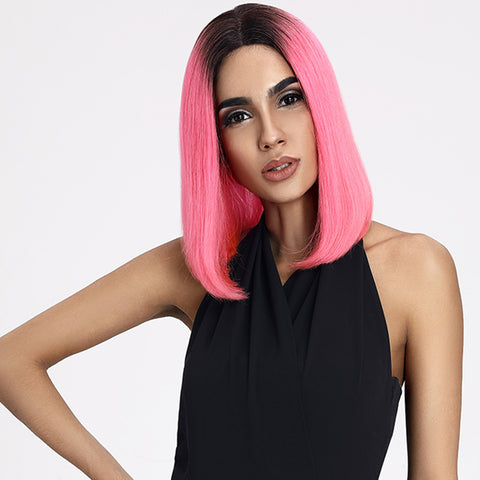 Image of Rebecca Fashion Ombre Pink Bob Wig Middle Part Wigs 12 Inch