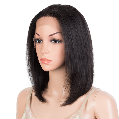 Image of Rebecca Fashion Human Hair Lace Front Wigs 12 Inch Bob Wig Human Hair Middle Part Lace Wig Black Color