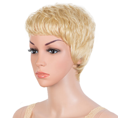 Image of Rebecca Fashion Human Hair Wigs Pixie Cut Wigs 9 Inch Short Curly Wig Blonde Color