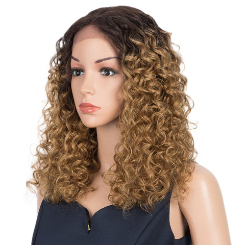 Image of Rebecca Fashion Human Hair Lace Front Wigs 4.5 inch Middle Lace Part Wigs 16 inch Curly Wig for Women Ombre Blonde Color