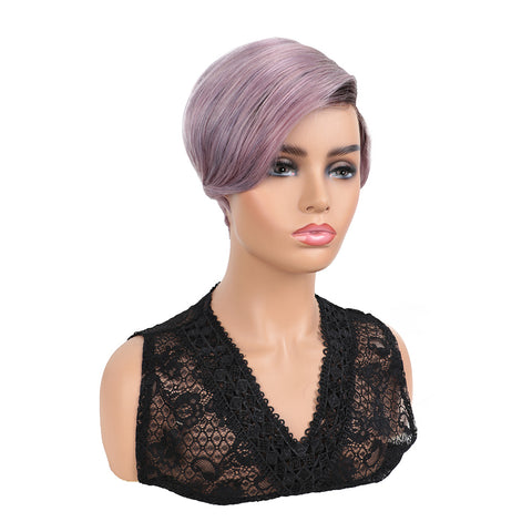 Image of Rebecca Fashion Human Hair Lace Front Wigs 5.5 inch Side LacePart Wigs Pixie Cut Bob Wig for Black Women Light Purple Color