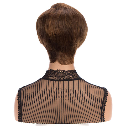 Rebecca Fashion Human Hair Lace Front Wigs 5.5 inch Side Lace Part Wigs Pixie Cut Bob Wig for Black Women Medium Brown Color