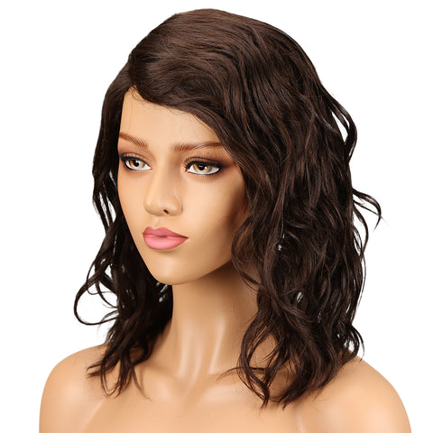 Image of Rebecca Fashion Human Hair Lace Front Wigs 4.5 inch Side LacePart Wigs 14 inch Water Wavy Wig for Black Women Brown Color