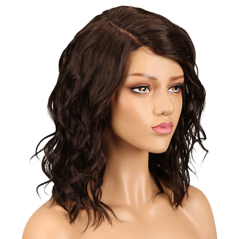Rebecca Fashion Human Hair Lace Front Wigs 4.5 inch Side LacePart Wigs 14 inch Water Wavy Wig for Black Women Brown Color