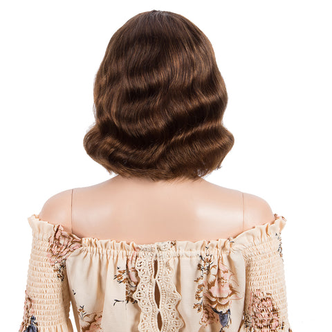 Image of Rebecca Fashion Short Body Wavy Human Hair Wigs With Bangs for Black Women Wavy Bob Wig Medium Brown Color