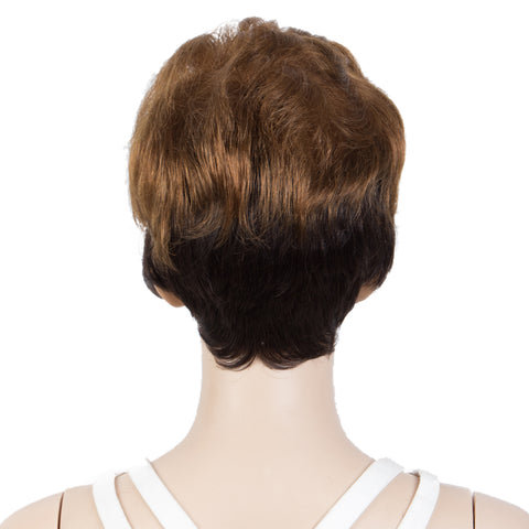 Image of Rebecca Fashion Human Hair Pixie Cut Wigs Pixie Bob Wig with Hand-tied Hairline Ombre Brown Color