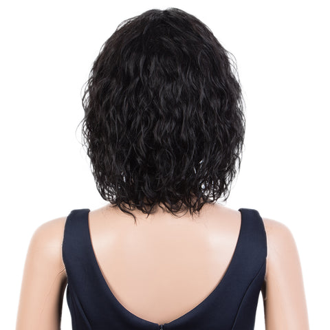 Image of Rebecca Fashion Short Curly Wavy Human Hair Bob Wigs with Bangs for Black Women 100% Human Hair Wigs with Bangs Natural Black Color Wigs