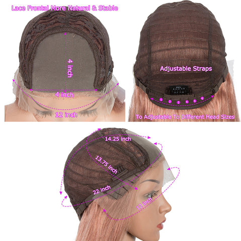 Image of Rebecca Fashion Highlight Pink 4x4 Lace Simulated Scalp Wigs 100% Straight Human Hair Wigs 150% Density