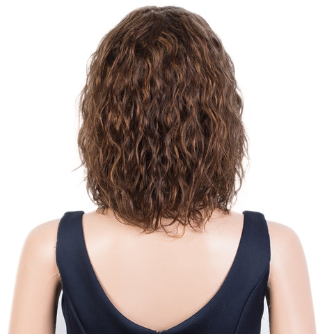 Image of Rebecca Fashion Short Curly Wavy Human Hair Bob Wigs with Bangs for Black Women 100% Human Hair Wigs with Bangs Ombre Brown Color