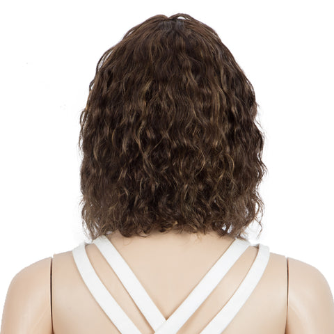 Image of Rebecca Fashion Short Human Hair Bob Wigs with Bangs Curly Wavy Wig for Black Women Ombre Color Wigs with Curly Bangs
