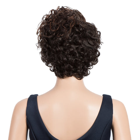 Image of Rebecca Fashion Short Kinky Curly Lace Front Wigs Human Hair Side Lace Part Wigs for Black Women Dark Brown Color