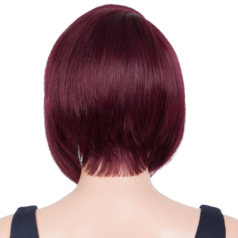 Image of Rebecca Fashion Human Hair Bob Wigs Side Lace Part Straight Bob Wigs for Women Burgundy Red Color