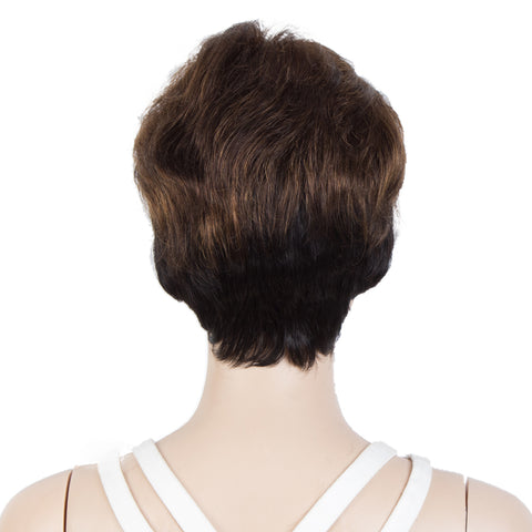 Image of Rebecca Fashion Human Hair Pixie Cut Wigs  Pixie Bob Wig with Hand-tied Hairline Brown Color