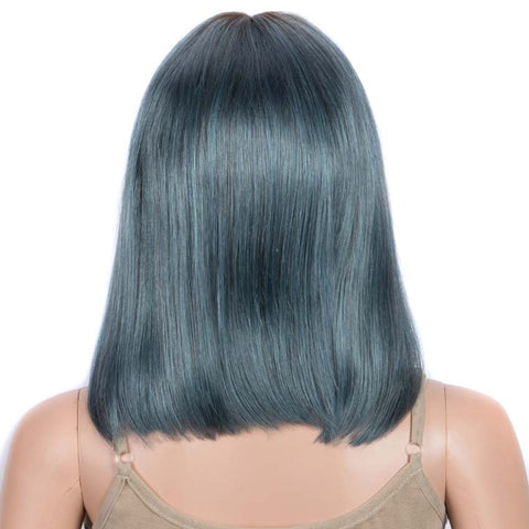 Image of Rebecca Fashion Straight Bob Wigs 12 Inch Part Lace Human Hair Blue Wigs