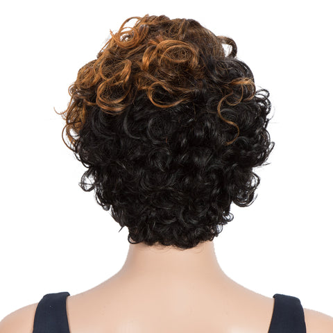 Image of Rebecca Fashion Short Curly Human Hair Wigs 5 inch Side Lace Part Wigs for Black Women Ombre Brown Blonde Color