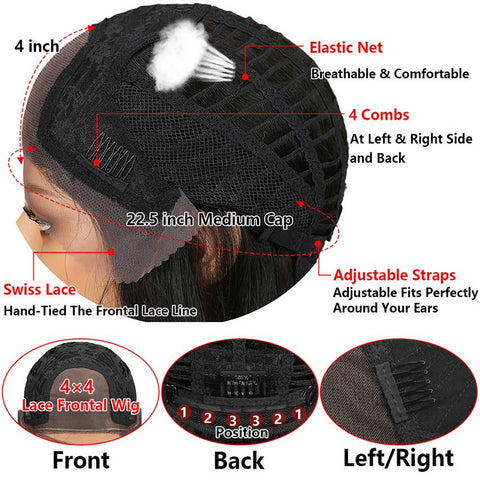 Image of Rebecca Fashion 4x4 Lace Front Wigs Kinky Curly Human Hair Wigs 150% Density Natural Black Color