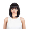 Rebecca Fashion Short Human Hair Bob Wigs With Bangs Black With Blue Color Dying Hair Behind Ear Wigs 10 inch